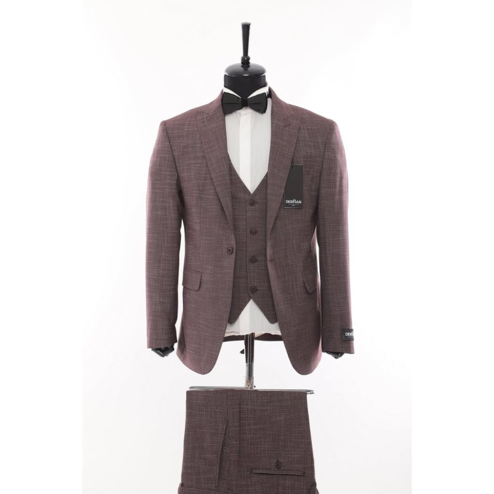 Derman Red Classic Patterned Fabric 3 Pieces Suits